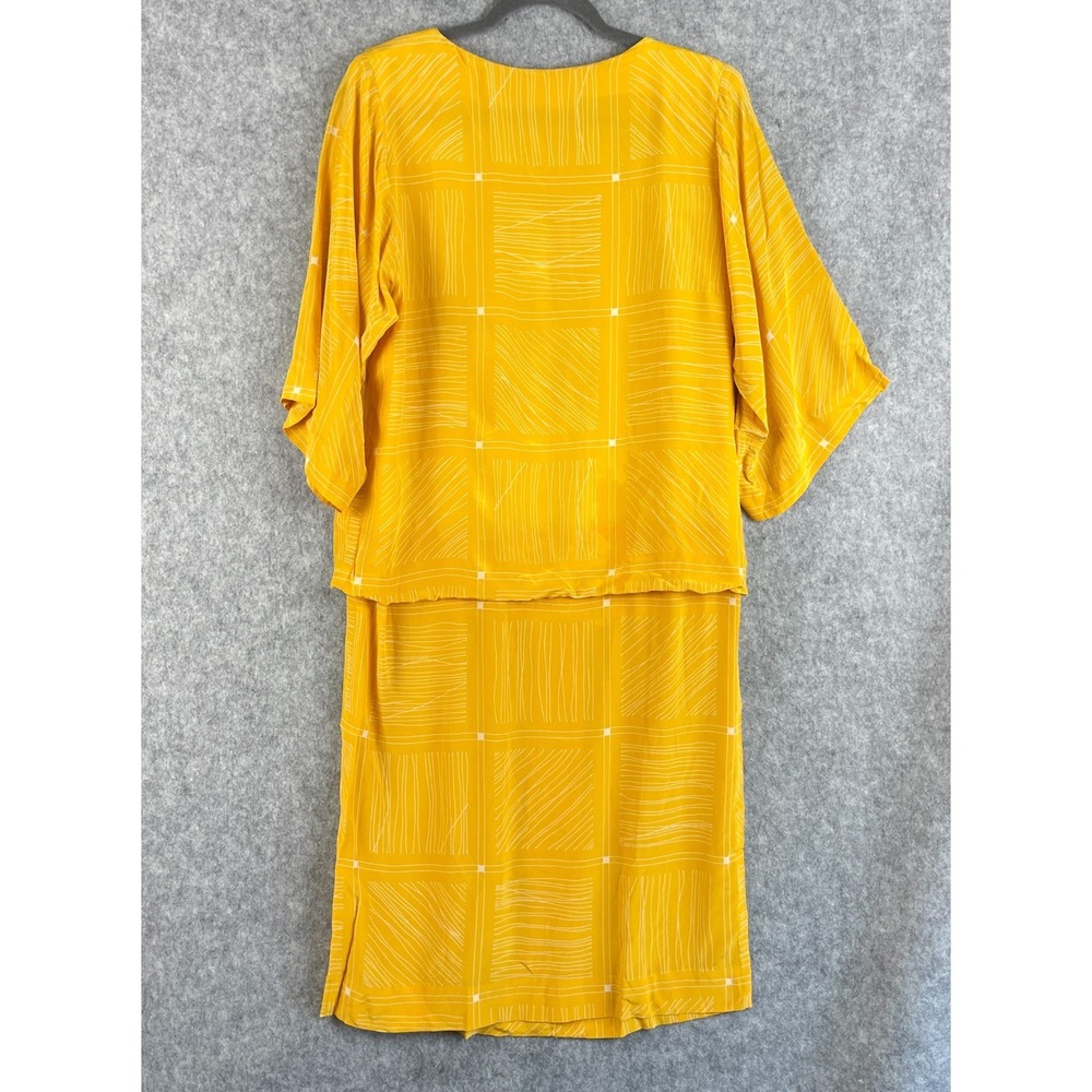VTG Liz‎ Claiborne Silk Blouson Dress Womens 8 Yellow Printed Kimono Sleeve 80s